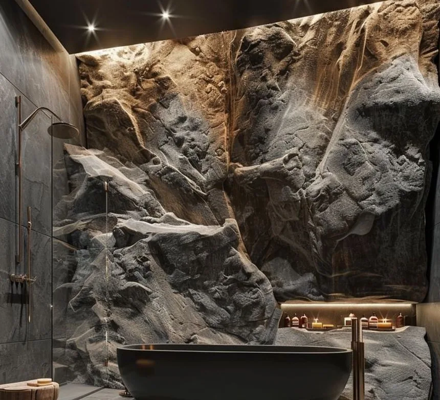 Revestimento efeito pedra em ambiente de luxo